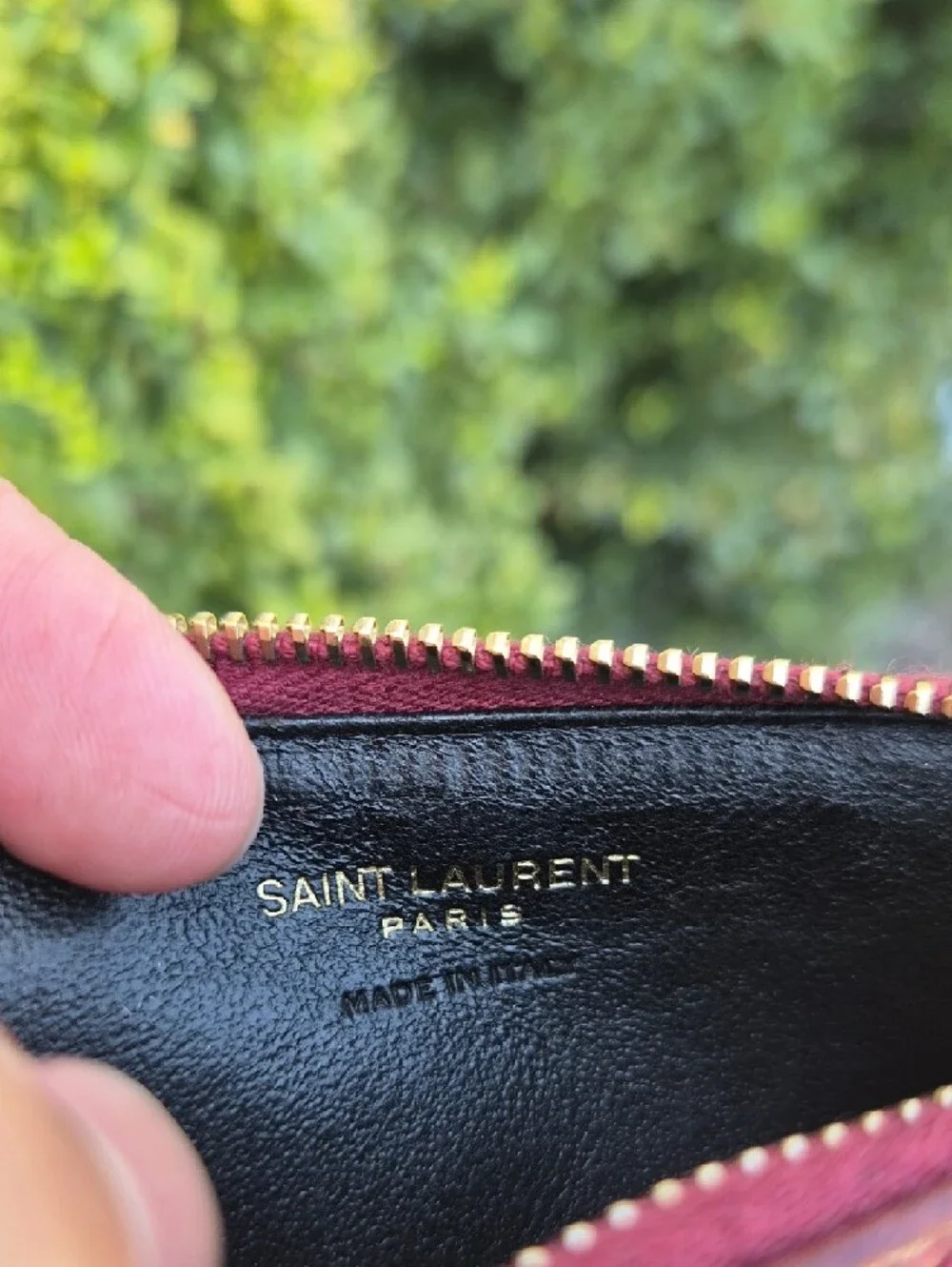 Saint Laurent Burgundy Quilted Leather Zip Card Wallet with Gold YSL Logo - Picture 12 of 12